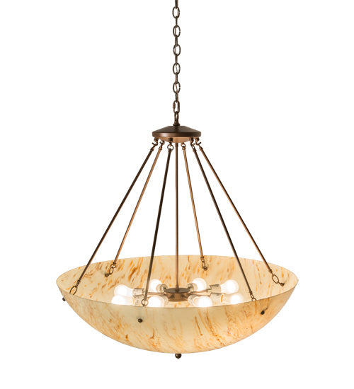 Meyda Lighting Madison 36" 8-Light Mahogany Bronze Inverted Pendant Light With Travertine Idalight Shade Glass
