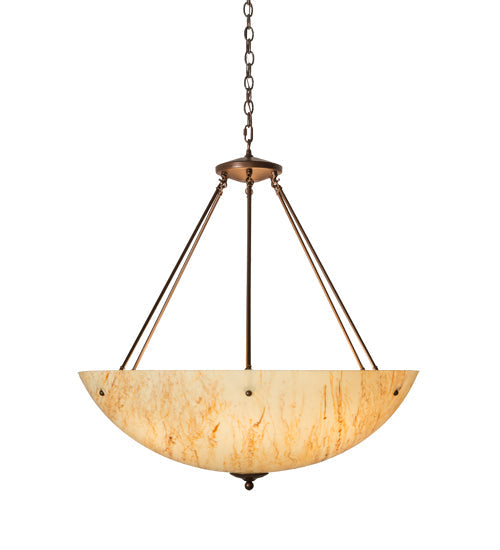 Meyda Lighting Madison 36" 8-Light Mahogany Bronze Inverted Pendant Light With Travertine Idalight Shade Glass
