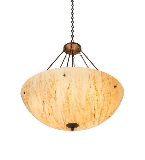 Meyda Lighting Madison 36" 8-Light Mahogany Bronze Inverted Pendant Light With Travertine Idalight Shade Glass