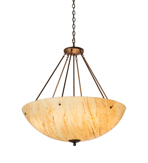 Meyda Lighting Madison 36" 8-Light Mahogany Bronze Inverted Pendant Light With Travertine Idalight Shade Glass