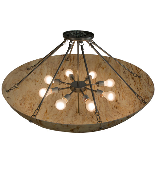 Meyda Lighting Madison 36" 8-Light Nickel Semi-flush Mount Ceiling Light With Beige Travertine Idalight Shade Glass