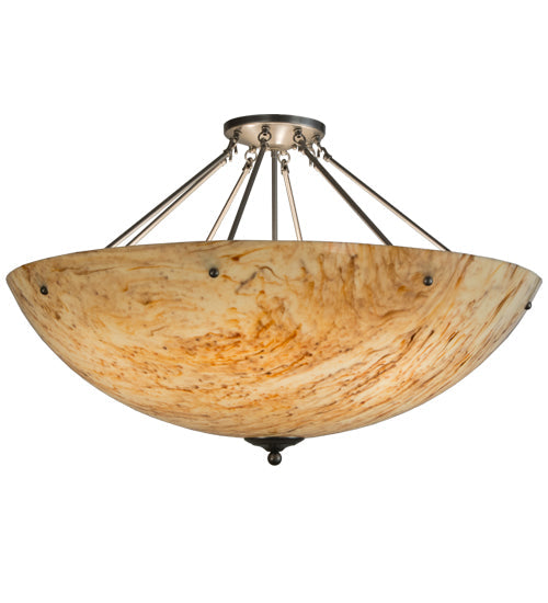 Meyda Lighting Madison 36" 8-Light Nickel Semi-flush Mount Ceiling Light With Beige Travertine Idalight Shade Glass