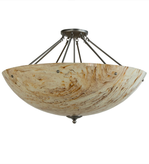 Meyda Lighting Madison 36" 8-Light Nickel Semi-flush Mount Ceiling Light With Beige Travertine Idalight Shade Glass