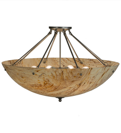 Meyda Lighting Madison 36" 8-Light Nickel Semi-flush Mount Ceiling Light With Beige Travertine Idalight Shade Glass