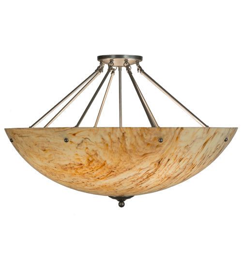 Meyda Lighting Madison 36" 8-Light Nickel Semi-flush Mount Ceiling Light With Beige Travertine Idalight Shade Glass