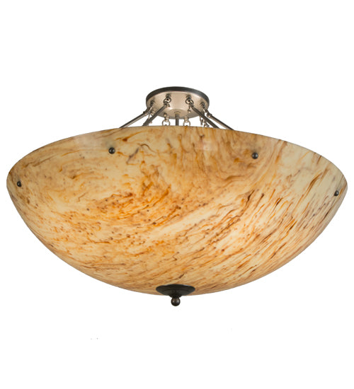 Meyda Lighting Madison 36" 8-Light Nickel Semi-flush Mount Ceiling Light With Beige Travertine Idalight Shade Glass
