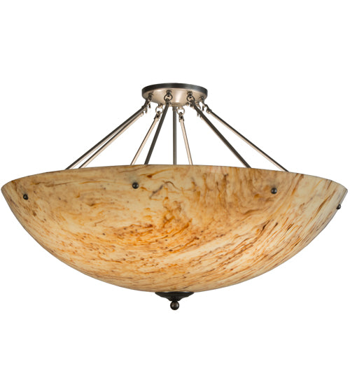 Meyda Lighting Madison 36" 8-Light Nickel Semi-flush Mount Ceiling Light With Beige Travertine Idalight Shade Glass