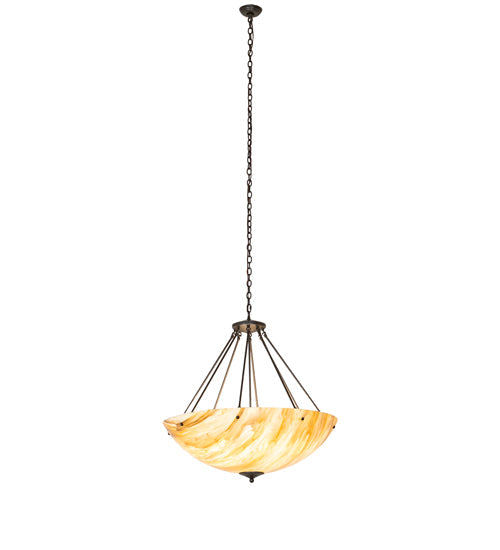 Meyda Lighting Madison 36" 8-Light Statuary Bronze Metallic Inverted Pendant Light With Travertine Idalight Shade