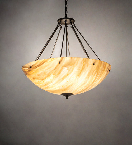 Meyda Lighting Madison 36" 8-Light Statuary Bronze Metallic Inverted Pendant Light With Travertine Idalight Shade
