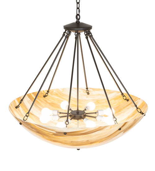 Meyda Lighting Madison 36" 8-Light Statuary Bronze Metallic Inverted Pendant Light With Travertine Idalight Shade