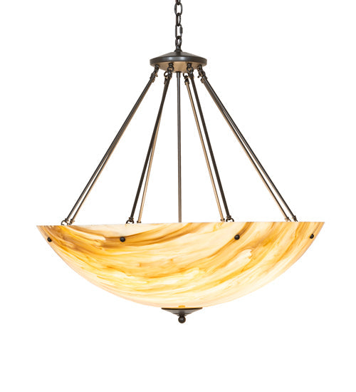 Meyda Lighting Madison 36" 8-Light Statuary Bronze Metallic Inverted Pendant Light With Travertine Idalight Shade