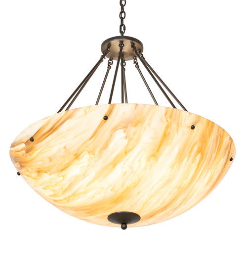 Meyda Lighting Madison 36" 8-Light Statuary Bronze Metallic Inverted Pendant Light With Travertine Idalight Shade