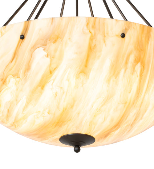 Meyda Lighting Madison 36" 8-Light Statuary Bronze Metallic Inverted Pendant Light With Travertine Idalight Shade