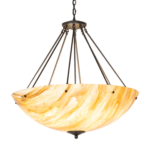 Meyda Lighting Madison 36" 8-Light Statuary Bronze Metallic Inverted Pendant Light With Travertine Idalight Shade