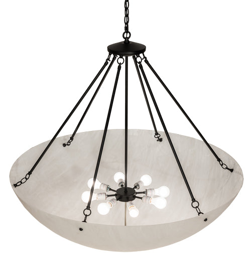 Meyda Lighting Madison 44" 8-Light Textured Black Inverted Pendant Light With Whitestone Idalight Shade