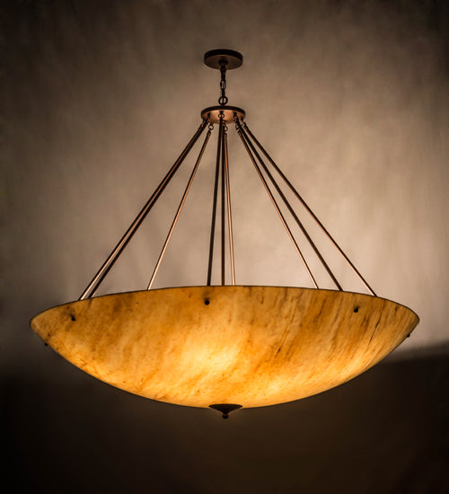 Meyda Lighting Madison 60" 10-Light Mahogany Bronze Inverted Pendant Light With Beige Travertine Idalight Shade Glass