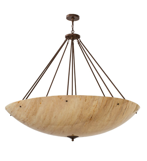 Meyda Lighting Madison 60" 10-Light Mahogany Bronze Inverted Pendant Light With Beige Travertine Idalight Shade Glass
