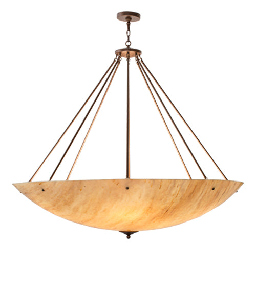 Meyda Lighting Madison 60" 10-Light Mahogany Bronze Inverted Pendant Light With Beige Travertine Idalight Shade Glass