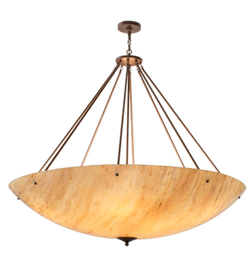 Meyda Lighting Madison 60" 10-Light Mahogany Bronze Inverted Pendant Light With Beige Travertine Idalight Shade Glass