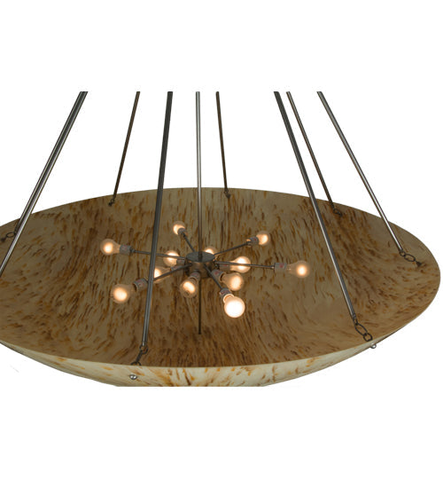 Meyda Lighting Madison 60" 12-Light Nickel Inverted Pendant Light With Beige Travertine Idalight Shade Glass
