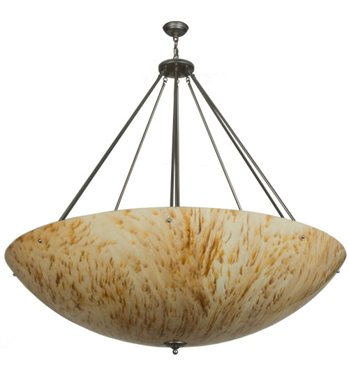 Meyda Lighting Madison 60" 12-Light Nickel Inverted Pendant Light With Beige Travertine Idalight Shade Glass