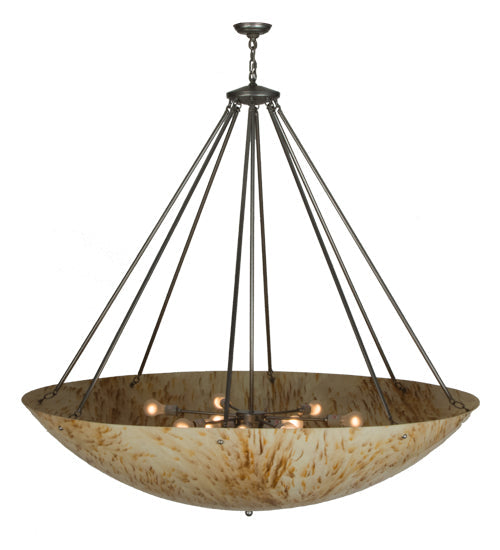 Meyda Lighting Madison 60" 12-Light Nickel Inverted Pendant Light With Beige Travertine Idalight Shade Glass