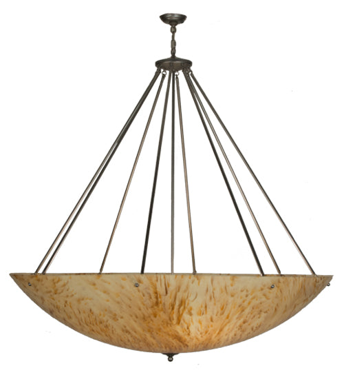 Meyda Lighting Madison 60" 12-Light Nickel Inverted Pendant Light With Beige Travertine Idalight Shade Glass