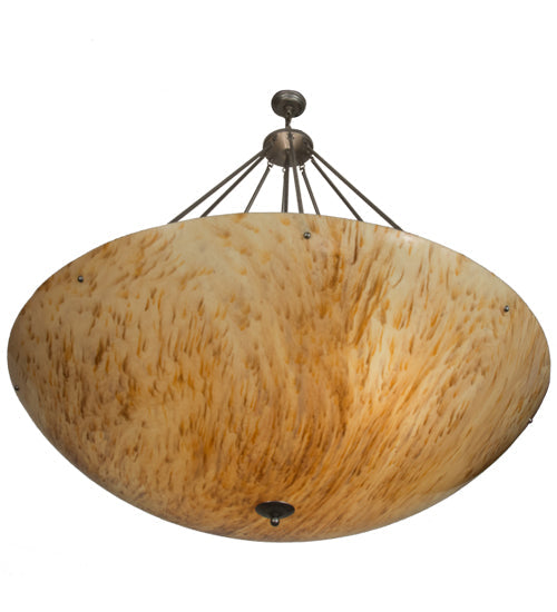 Meyda Lighting Madison 60" 12-Light Nickel Inverted Pendant Light With Beige Travertine Idalight Shade Glass