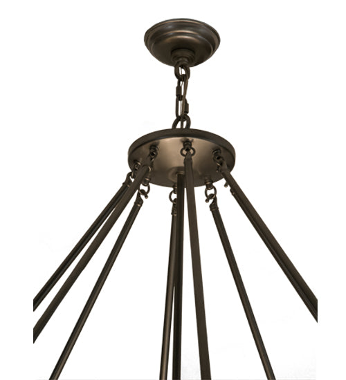 Meyda Lighting Madison 60" 12-Light Nickel Inverted Pendant Light With Beige Travertine Idalight Shade Glass