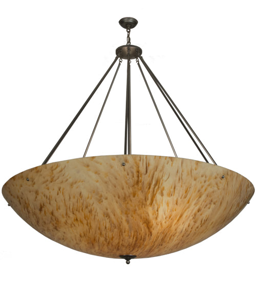 Meyda Lighting Madison 60" 12-Light Nickel Inverted Pendant Light With Beige Travertine Idalight Shade Glass