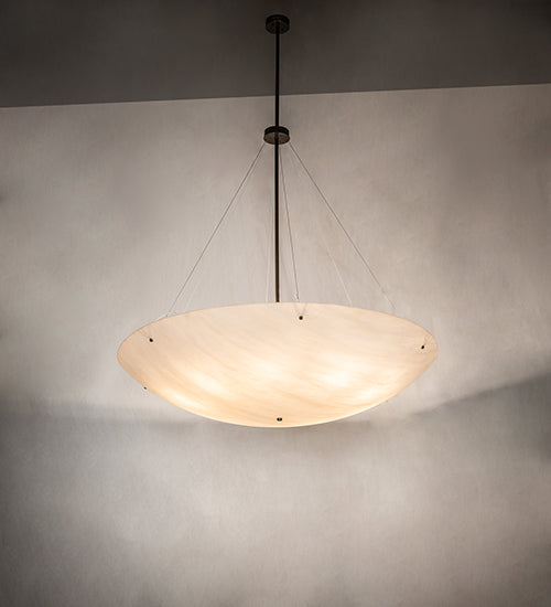 Meyda Lighting Madison 60" 9-Light Antique Brass Gloss Inverted Pendant Light With Fleshtone Frosted Idalight Shade