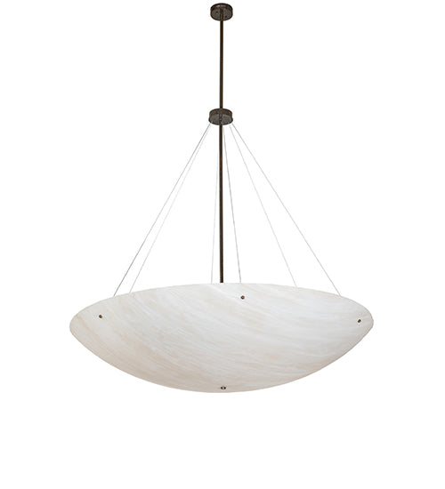 Meyda Lighting Madison 60" 9-Light Antique Brass Gloss Inverted Pendant Light With Fleshtone Frosted Idalight Shade