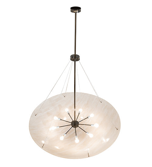 Meyda Lighting Madison 60" 9-Light Antique Brass Gloss Inverted Pendant Light With Fleshtone Frosted Idalight Shade