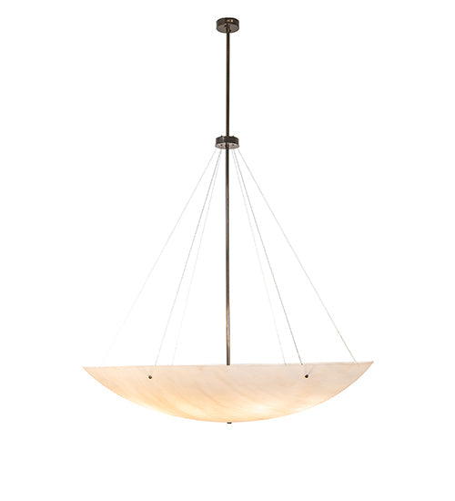 Meyda Lighting Madison 60" 9-Light Antique Brass Gloss Inverted Pendant Light With Fleshtone Frosted Idalight Shade