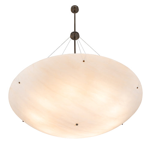Meyda Lighting Madison 60" 9-Light Antique Brass Gloss Inverted Pendant Light With Fleshtone Frosted Idalight Shade