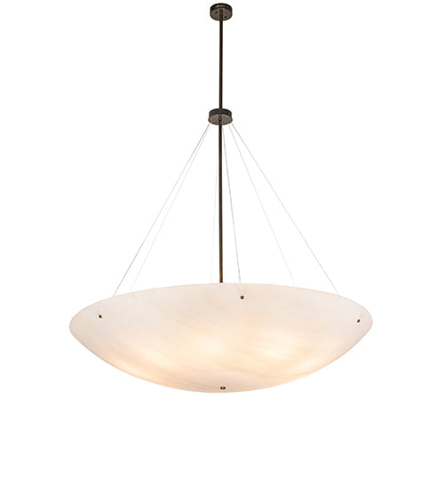 Meyda Lighting Madison 60" 9-Light Antique Brass Gloss Inverted Pendant Light With Fleshtone Frosted Idalight Shade