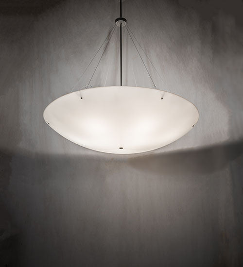 Meyda Lighting Madison 60" 9-Light Nickel Powder Coat Inverted Pendant Light With White Frosted Shade Glass