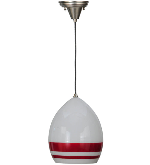 Meyda Lighting Magellan 9" Nickel Pendant Light With White and Red Stripe Blown Shade Glass