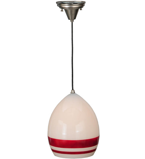 Meyda Lighting Magellan 9" Nickel Pendant Light With White and Red Stripe Blown Shade Glass