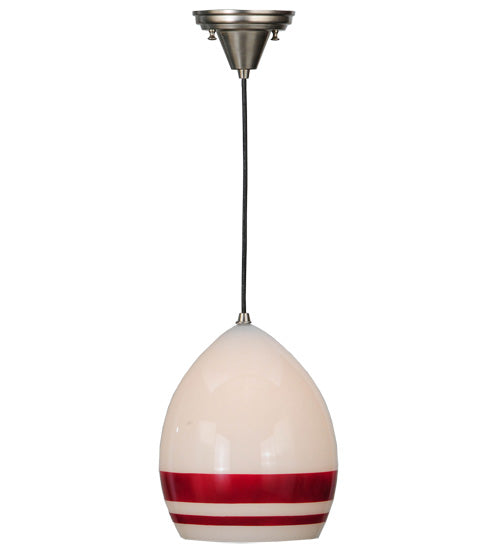 Meyda Lighting Magellan 9" Nickel Pendant Light With White and Red Stripe Blown Shade Glass
