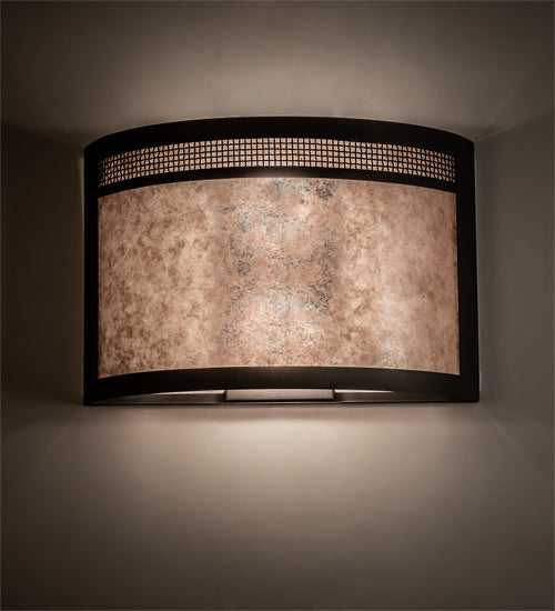 Meyda Lighting Maglia Semplice 18" 2-Light Oil Rubbed Bronze Wall Sconce With Silver Mica Shade Glass