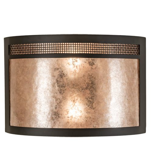 Meyda Lighting Maglia Semplice 18" 2-Light Oil Rubbed Bronze Wall Sconce With Silver Mica Shade Glass