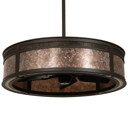 Meyda Lighting Maglia Semplice 36" 4-Light Oil Rubbed Bronze Chandelier With Silver Mica Shade Glass and Fan