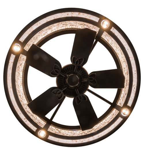 Meyda Lighting Maglia Semplice 36" 4-Light Oil Rubbed Bronze Chandelier With Silver Mica Shade Glass and Fan