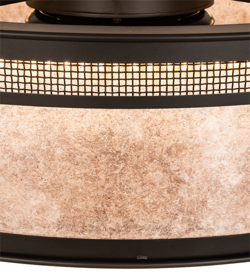 Meyda Lighting Maglia Semplice 36" 4-Light Oil Rubbed Bronze Chandelier With Silver Mica Shade Glass and Fan