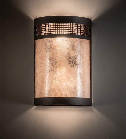 Meyda Lighting Maglia Semplice 8" 2-Light Oil Rubbed Bronze Wall Sconce With Silver Mica Shade Glass