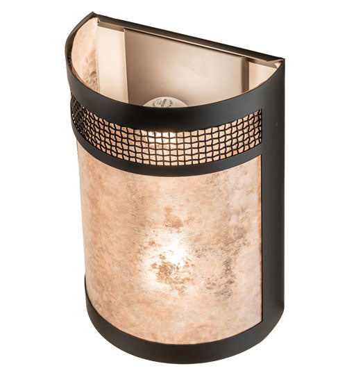 Meyda Lighting Maglia Semplice 8" 2-Light Oil Rubbed Bronze Wall Sconce With Silver Mica Shade Glass