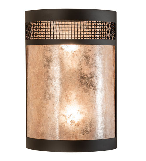 Meyda Lighting Maglia Semplice 8" 2-Light Oil Rubbed Bronze Wall Sconce With Silver Mica Shade Glass