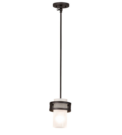 Meyda Lighting Maglia Semplice 8" Oil Rubbed Bronze Mini Pendant Light With Frosted Seeded Shade Glass