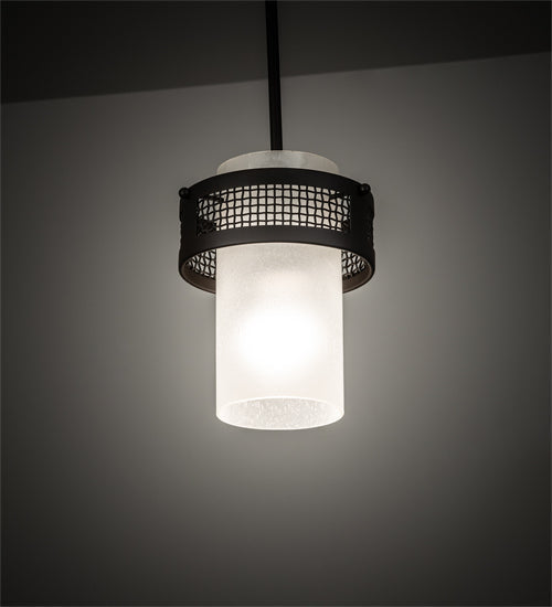 Meyda Lighting Maglia Semplice 8" Oil Rubbed Bronze Mini Pendant Light With Frosted Seeded Shade Glass